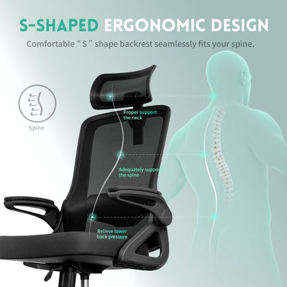 - Tweakio Ergonomic Office Chair | S-Shaped Mesh Desk Chair | Adjustable Headrest & Lumbar Support -