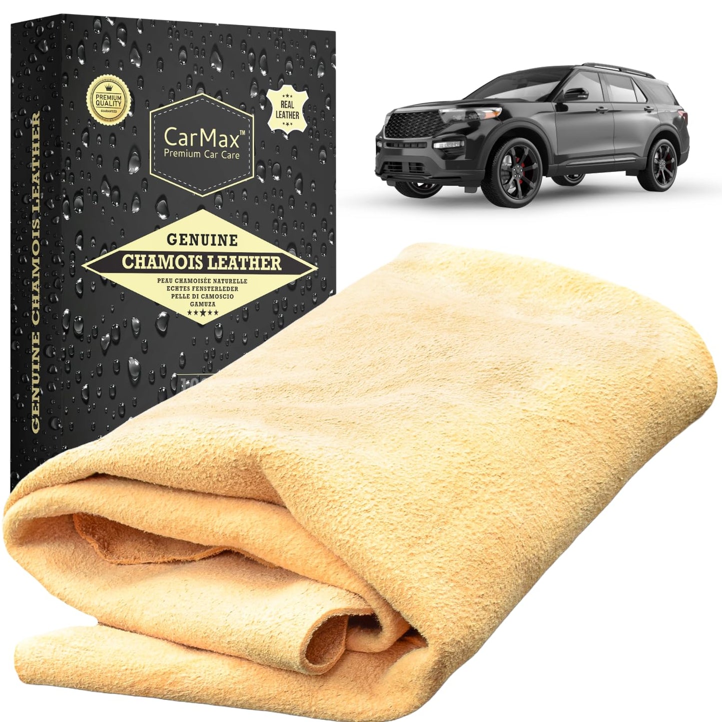 CarMax English Premium Grade Professional Natural Chamois Leather - our biggest and best shammy, super soft and highly absorbent, Made in the UK