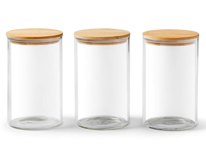 - Franklin Lade Glass Storage Jars | 3 Piece Set 900ml | Airtight Bamboo Lids | Glass Jars with lids | Tea Coffee Sugar Canisters | Pantry Storage Containers | Storage Jars for Kitchen -