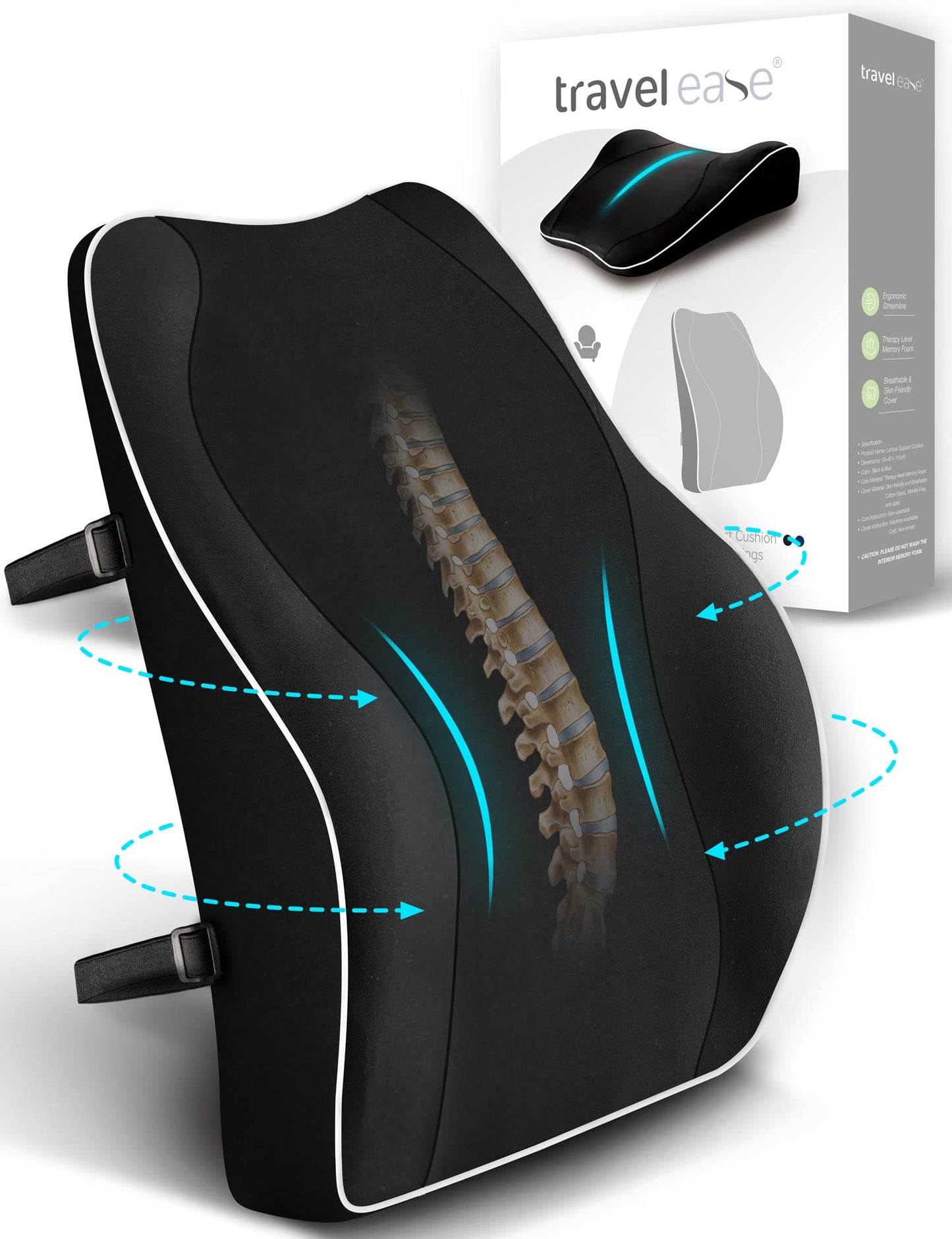- Travel Ease Ergonomic Lumbar Support Cushion | Memory Foam Back Support Cushion -