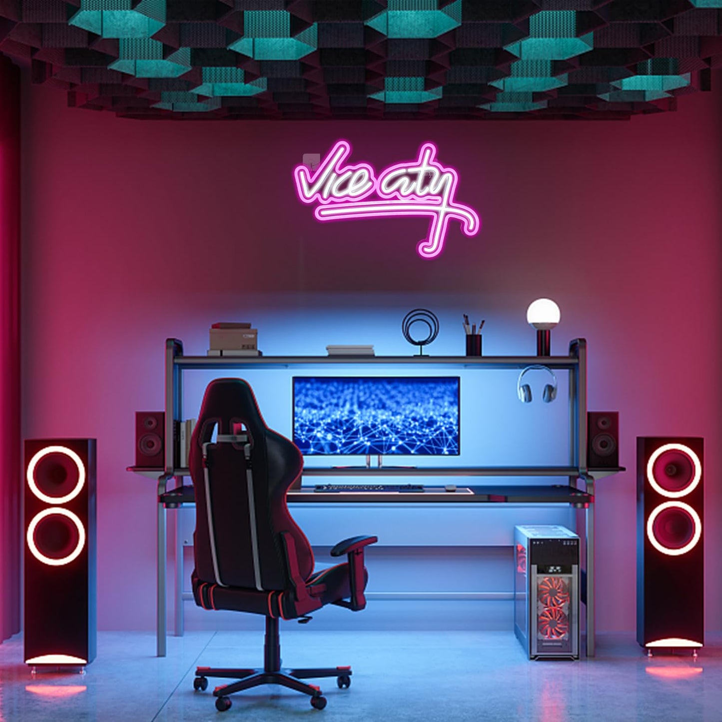 - wanxing Vice City Neon Sign Pink White Led Sign for Bedroom Wall Decor
