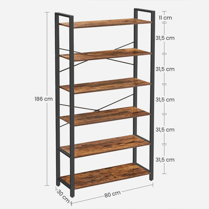 - VASAGLE 6-Tier Tall Bookshelf, Large Bookcase, Steel Frame, Freestanding Shelf Unit -