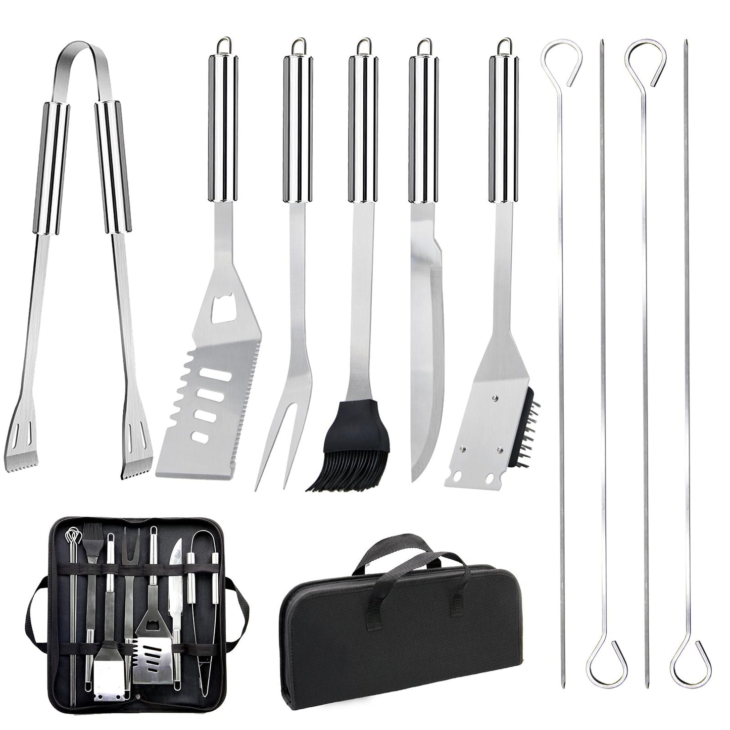 11Pcs BBQ Grill Tools Set Fathers Day Grill Gifts with Storage Bag, Practical Versatile Stainless Steel Grilling Accessories Barbecue Utensil Gifts for Men Camping Picnics Family Barbecues