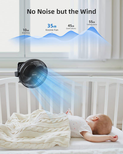- Koonie 10000mAh Rechargeable Portable Fan | 8 Inch Battery Operated Clip on Fan | USB Fan | 4 Speeds -