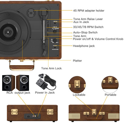 - Tyranny Record Player | 3 Speed | Bluetooth | Portable Suitcase | Vinyl Player -