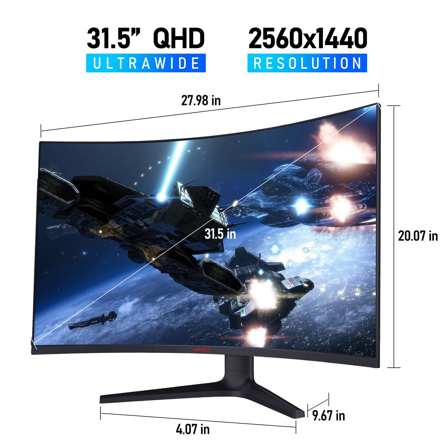 - KOORUI 31.5 Inch Computer Monitor | QHD 1440P Ultrawide Gaming Monitor | 170Hz VA 1500R Monitors | Ultra-Thin | HDMI X2 /DP | VESA Compatible -