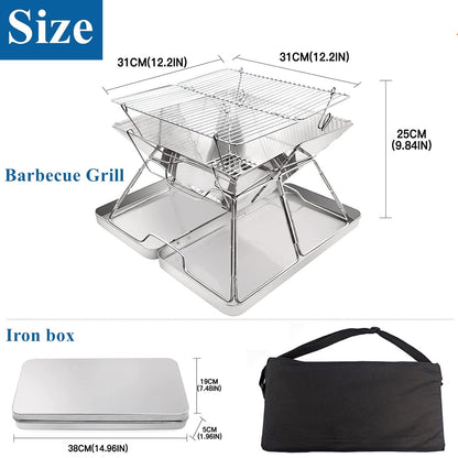 - KAHEIGN Stainless Steel Fire Pit | Foldable BBQ Grill Rack | Portable Campfire Pit -