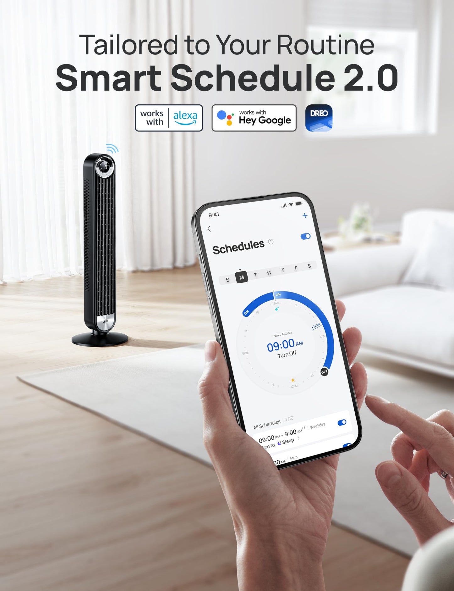 - Dreo 25dB Smart Silent Tower Fan | Upgrated DC 9 Speeds Utral-Quiet Floor Fan | 90° Oscillating Bladeless Cooling Fan | 4 Modes 12H Timer | Remote Control -