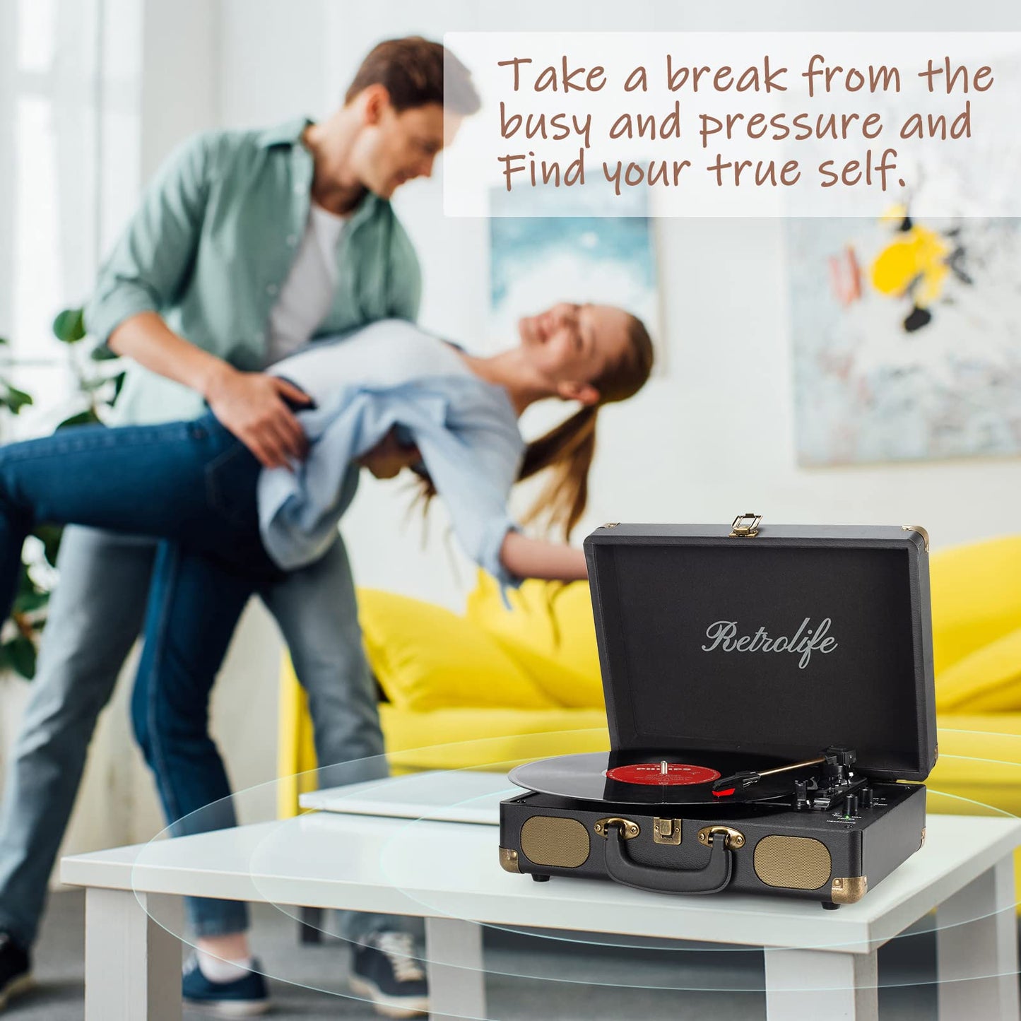 - Retrolife Vinyl Record Player | 3-Speed | Bluetooth | Suitcase Portable Belt-Driven Record Player with Built-in Speakers -