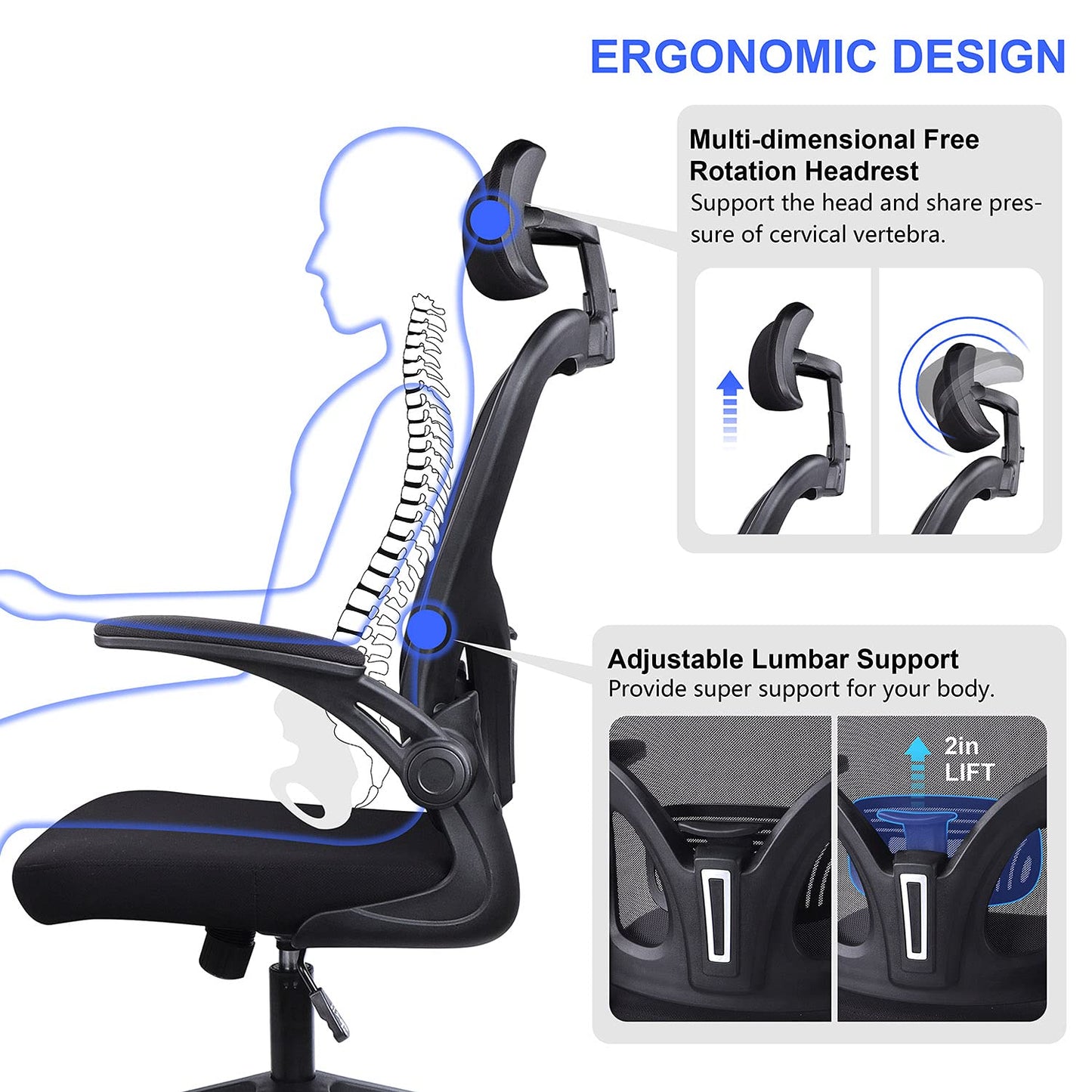 - JAJALUYA Office Chair | Mesh Computer Chair | Adjustable Headrest | Lumbar Support -