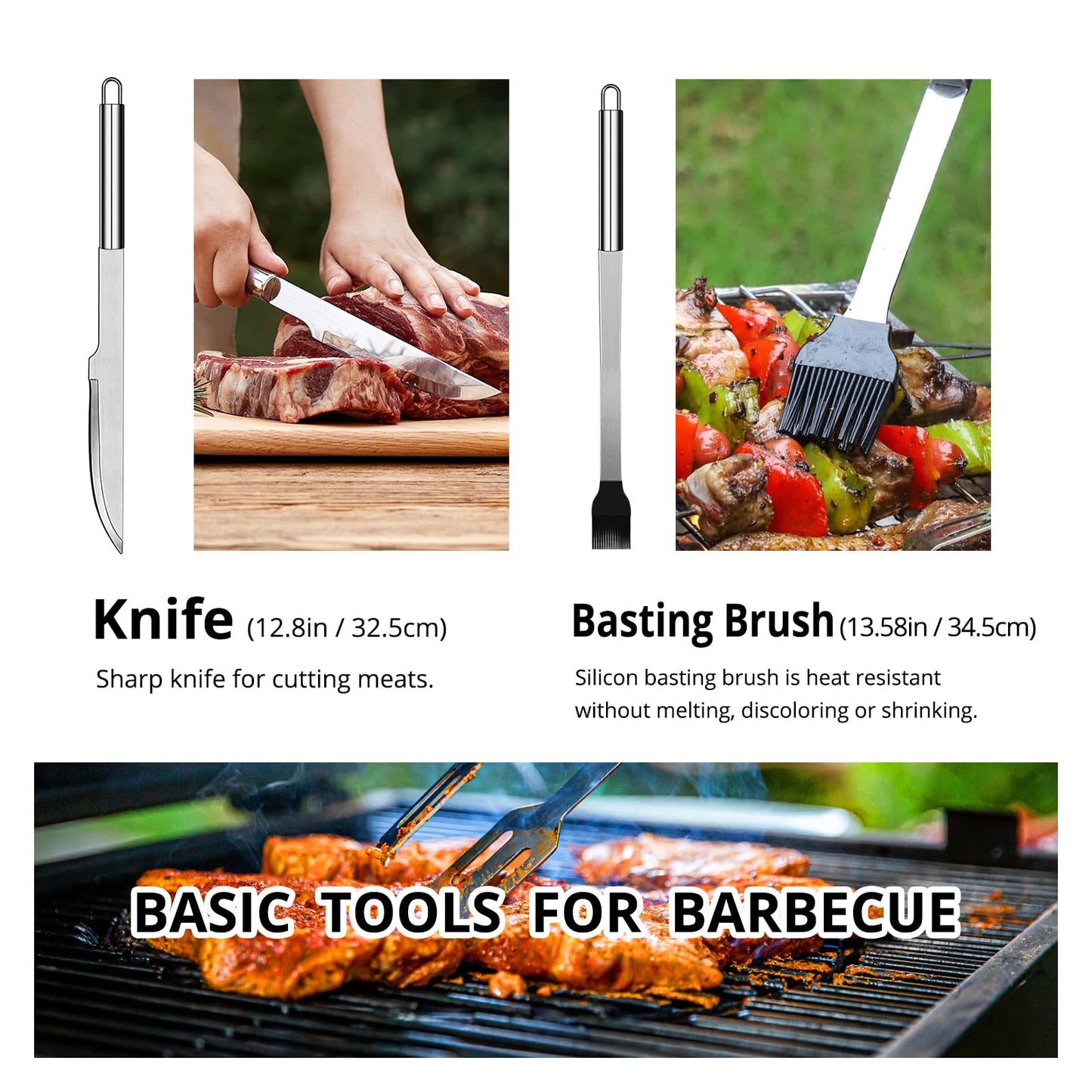 BBQ Utensil Set Stainless Steel Professional Barbecue Accessories Grill Tool with Bag Easy to Carry (9)