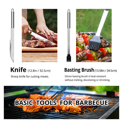 BBQ Utensil Set Stainless Steel Professional Barbecue Accessories Grill Tool with Bag Easy to Carry (9)