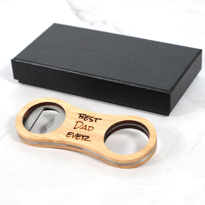 - Personalised Custom Bamboo Bottle Opener + Gift Box -
