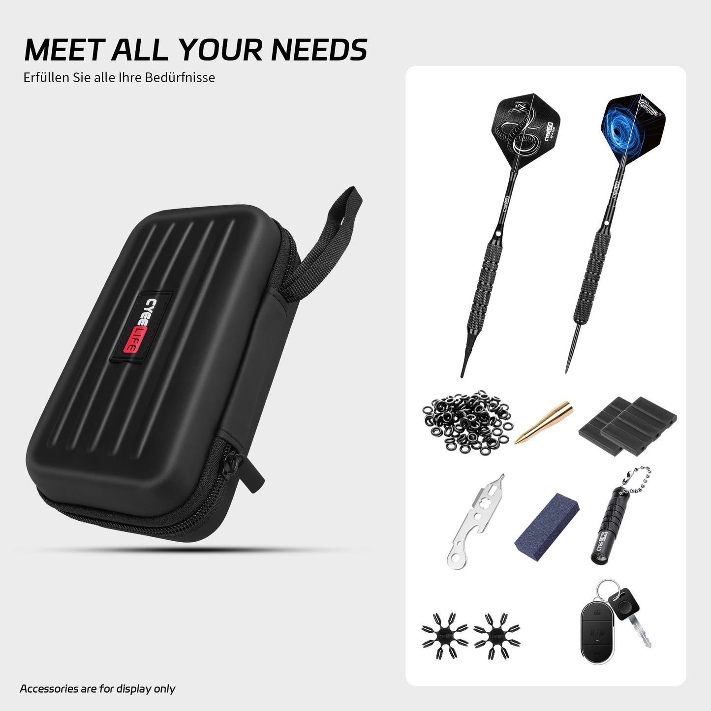 CyeeLife Dart Case,Darts Carrying Case for Steel Tip or Soft Tip Darts, Holds 3 Darts and Extra Accessories,Built-in Storage Tubes and Pockets for Flights, Tips, Shafts ect.