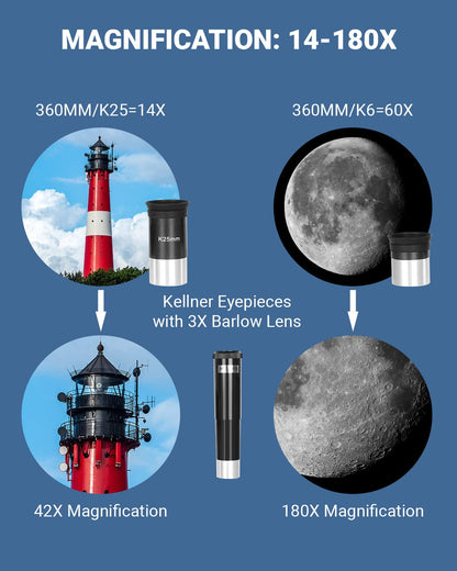 - ESSLNB Telescope 36070 |  70mm Fully Coated Lens | 3X Barlow Lens Moon Filter -