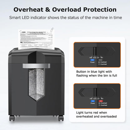 Bonsaii 12-Sheet Micro Cut Paper Shredder, Heavy Duty Shredder for Home Office Runs for 60 Mins, Shredders with 4 Casters & 16 Litres Pullout Bin, Shreds CD, Card, Mail, Staple and Clips(C266-B)