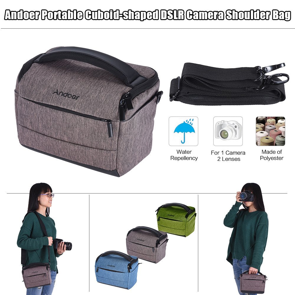 Andoer DSLR Camera Shoulder Bag, Cuboid-Shaped Portable Fashion Polyester Camera Case for Canon Nikon Sony FujiFilm Olympus Panasonic (Brown)
