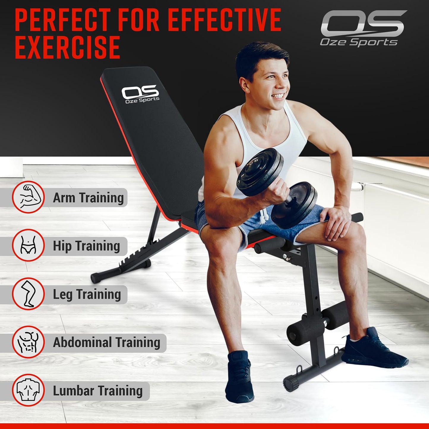 Adjustable Weight Bench - Utility Incline Decline Flat Foldable Bench Press sit up for Full Body Workout Home Exercise Gym Equipment – 7 Adjustable Positions & 2 Training Straps