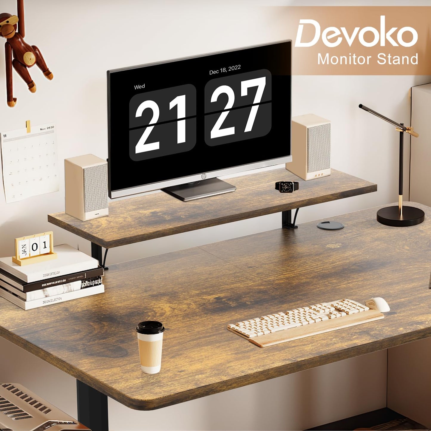 Devoko Electric Standing Desk 120 x 60cm, Height Adjustable Standing Desk with Monitor Stand, Stand Up Desk Home Office Desk with Memory Smart Pannel Sit Stand Desk (White)