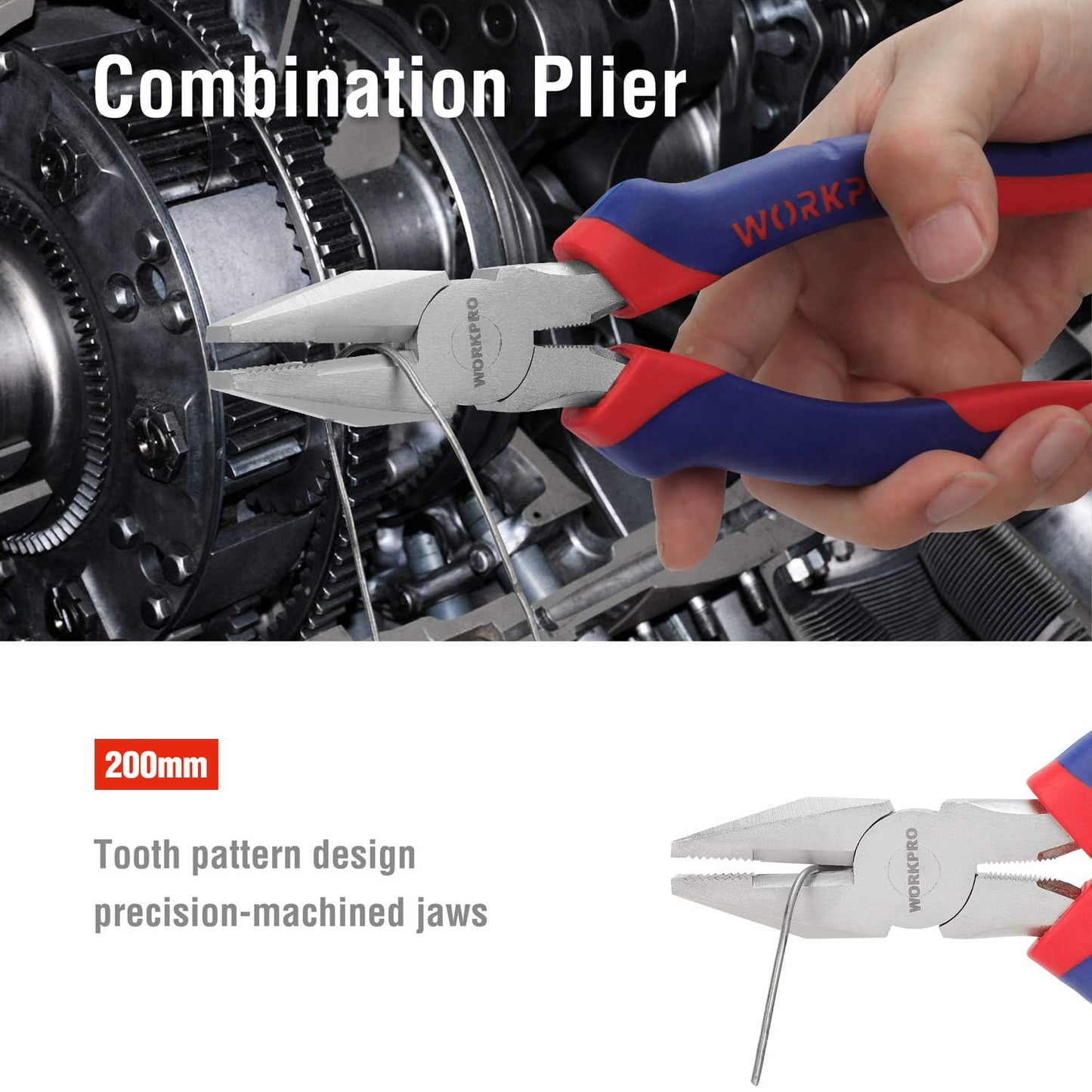 - WORKPRO 5-Piece Pliers Set, Includes 250nn Water Pump Plier, 200mm Combination Plier, 200mm Long Nose Plier, 180mm Diagonal Cutter, 200mm Adjustable Wrench, with Soft Grip Handles