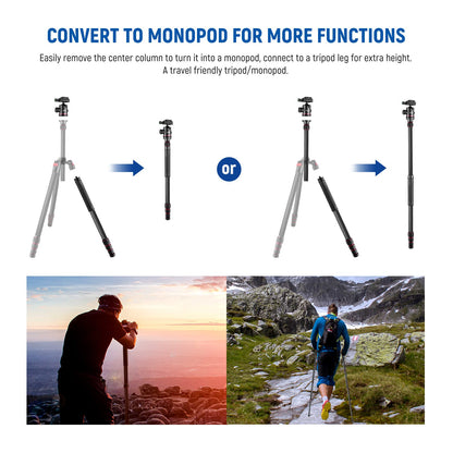 - NEEWER Carbon Fiber Camera Tripod With Telescopic 2 Section Center Axes | 360° Panorama Ballhead -
