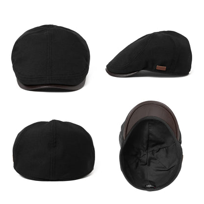 Comhats Mens Showerproof Waterproof Flat Duckbill Cap Gatsby Ivy Irish Newsboy Cabbie Golf Shooting Driving Hat Adjustable (M/L, Black)