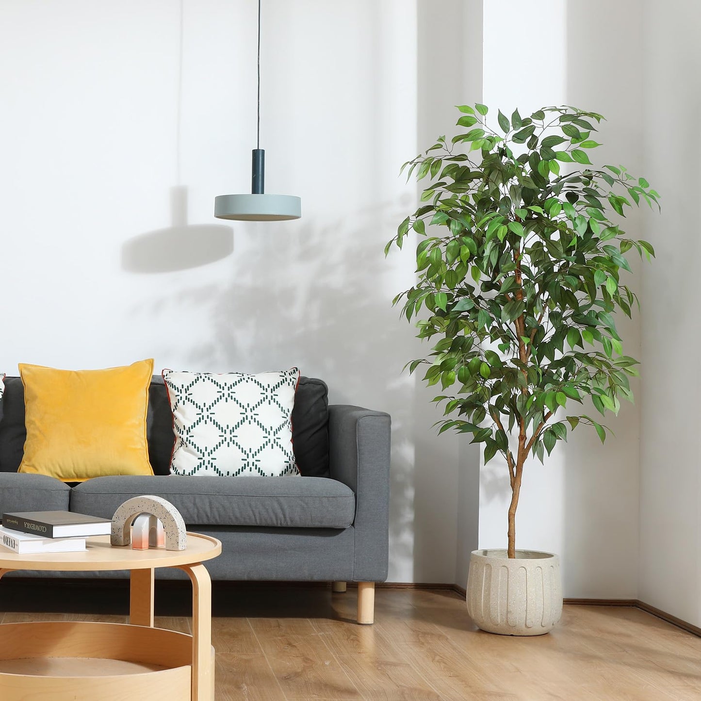 - Fopamtri Artificial Ficus Plant 150cm Large Fake Plants Indoor with Natural Wood Trunk -