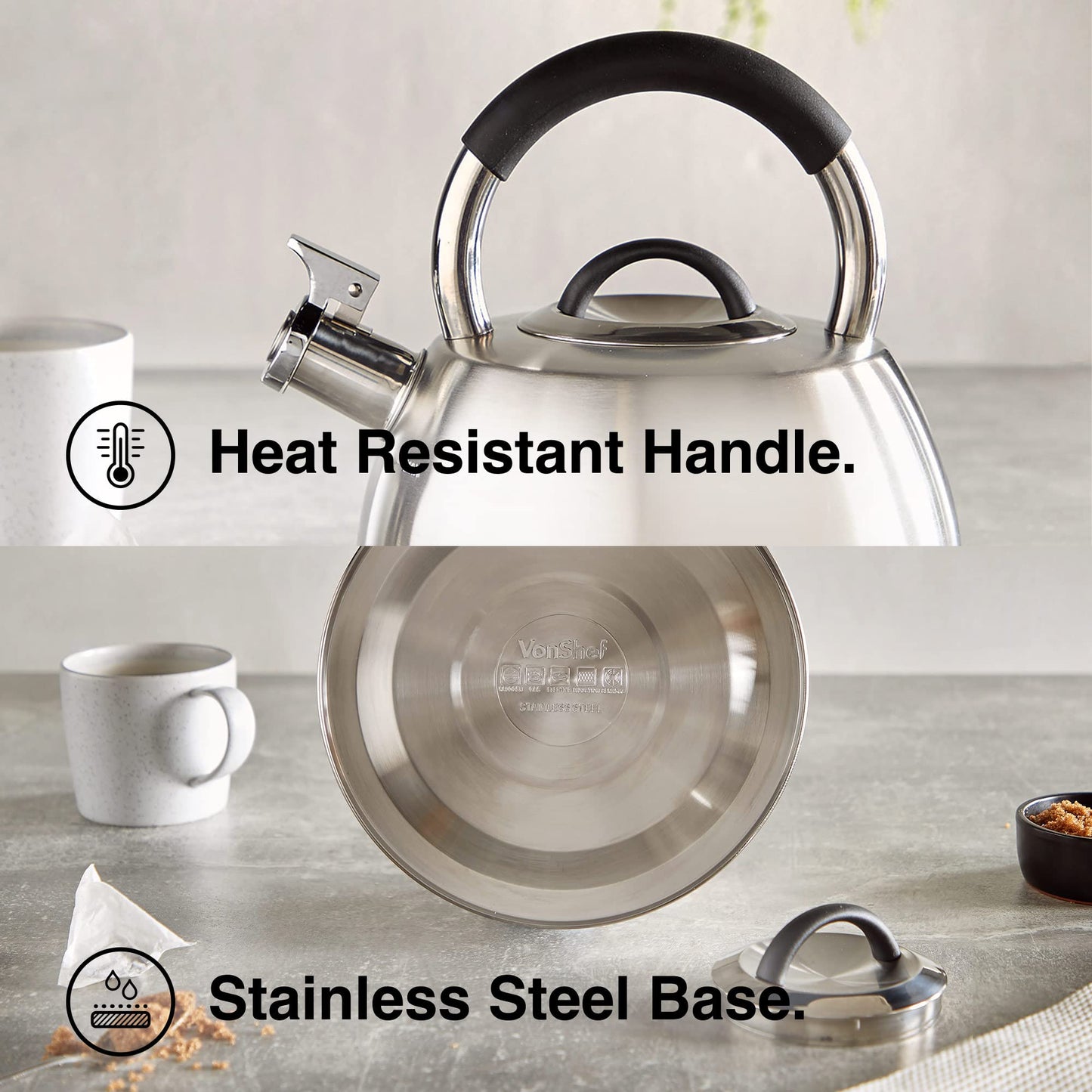 - VonShef Stove Top Kettle, Stainless Steel Whistling Kettle