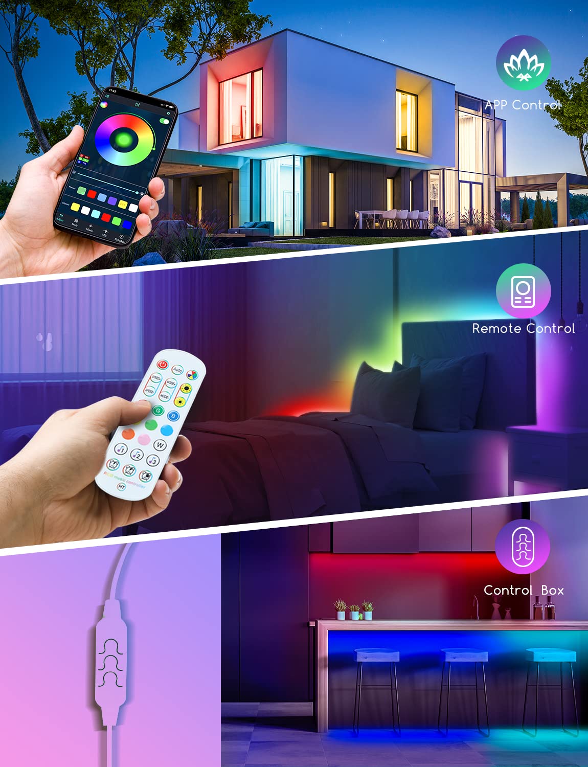 - Led Strip Lights with Remote and APP Control | 10m Lights | RGB Using IC Chips Control Rainbow Colour -