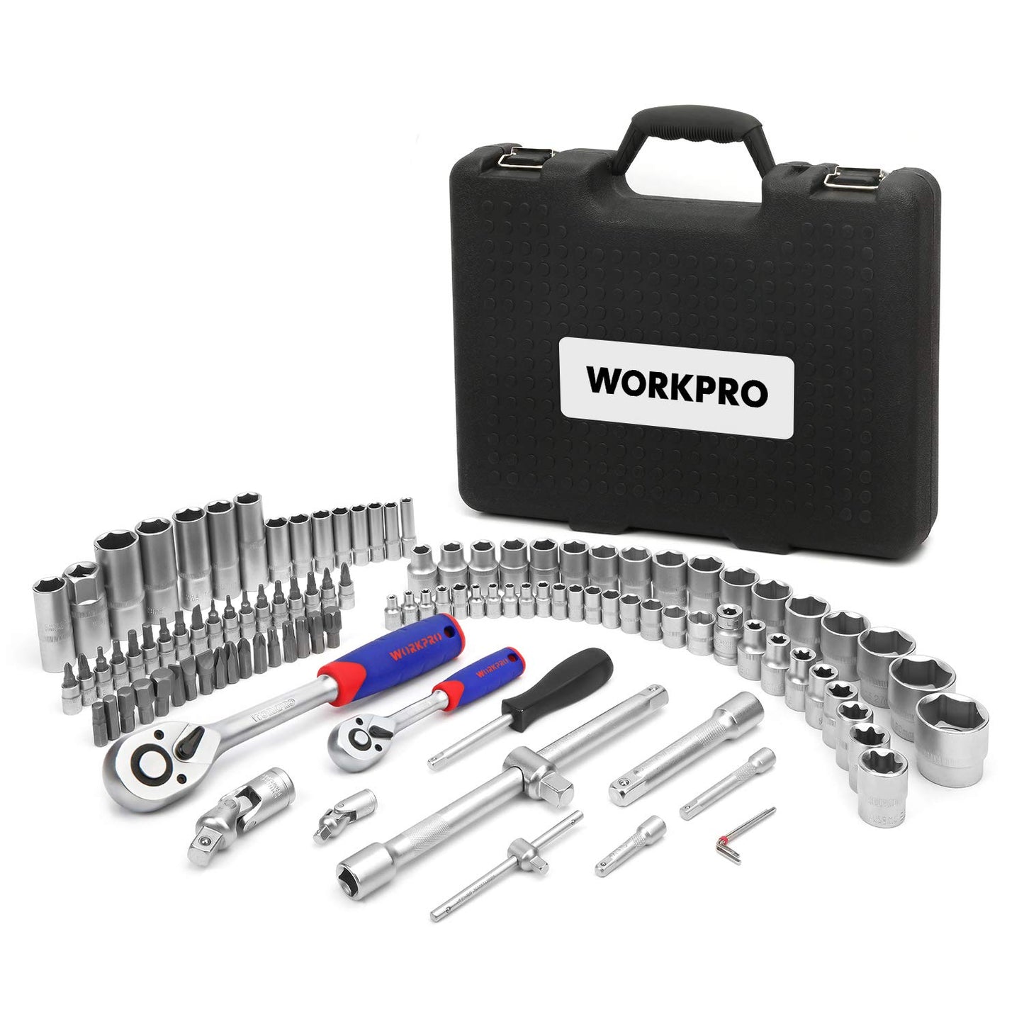 - WORKPRO 108-Piece 1/4"&1/2" Drive Socket Set with Bits Set, Quick Release Ratchet Wrench