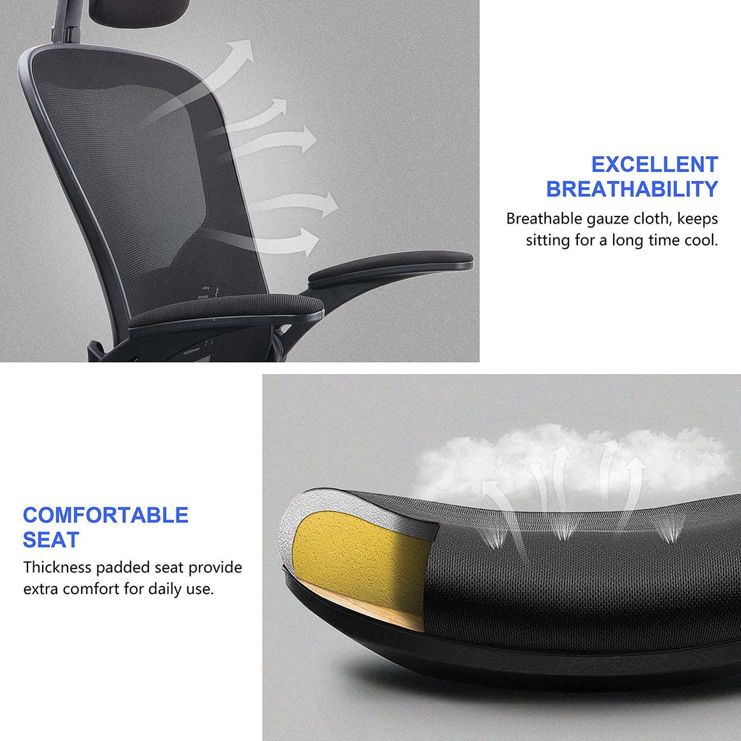 - JAJALUYA Office Chair | Mesh Computer Chair | Adjustable Headrest | Lumbar Support -