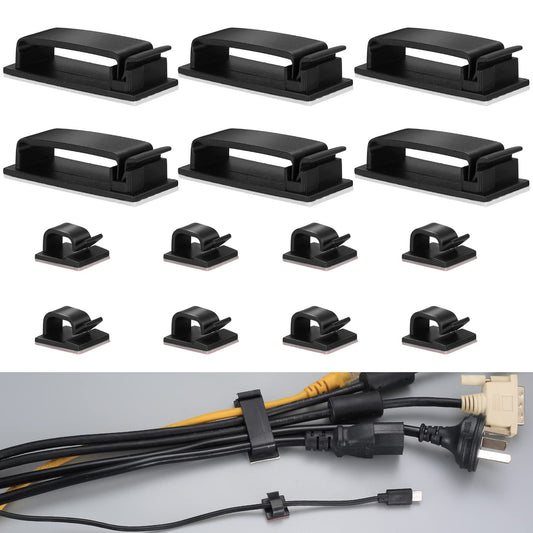 60 Pcs Self Adhesive Cable Management Clips, Cable Management Wire Organizer Clips Cord Holder for Tv Pc Laptop Ethernet Cable Desktop Home Office - Two Size(Small, Large)