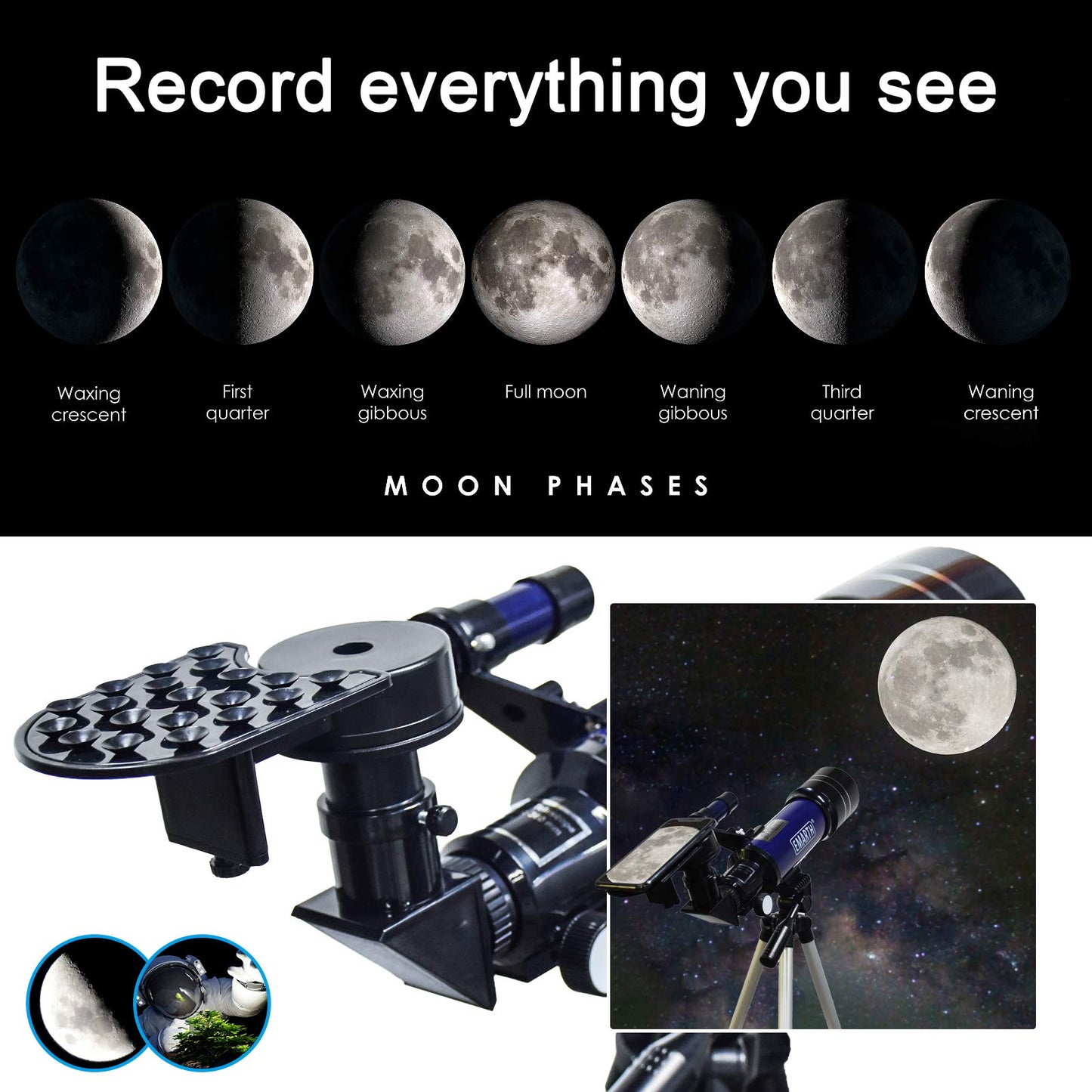 - EMARTH Telescope | 70mm Astronomical Refractor Telescope with Adjustable Tripod | Finder Scope -
