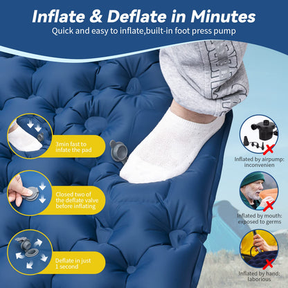 - HiiPeak Double Sleeping Pad With Foot Pump & Pillow | Self Inflating Camping Air Mat for 2 Person -