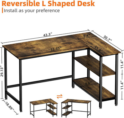 - WOODYNLUX L Shaped Desk - 43 Inch Gaming Desk, Computer Corner Desk