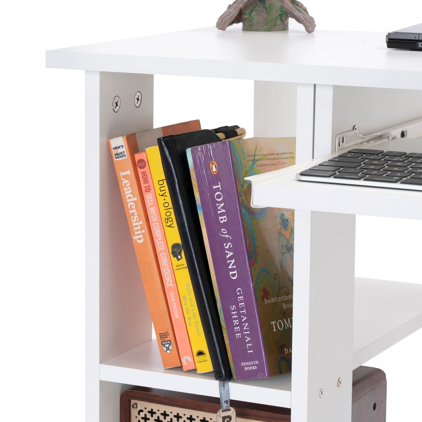 Blisswood Home Office Desk, White Computer Desk With Shelves & Sliding Keyboard Tray PC Laptop Table For Writing Workstation Bedroom Study Furniture (90 x 55 x 72CM)