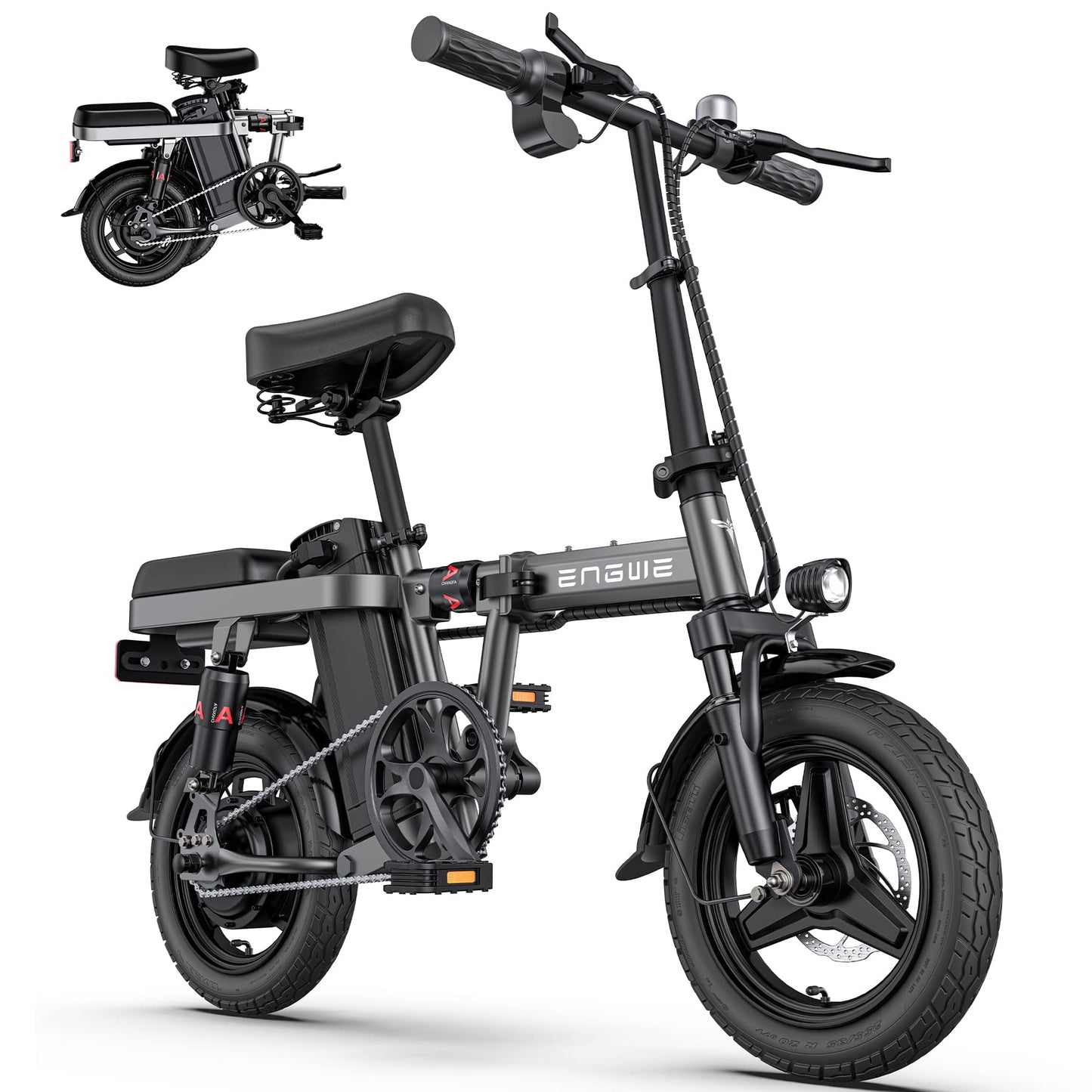 - ENGWE T14 Folding Electric Bike 14'' Tires Portable E-bike 48V 10Ah Removable Battery | 25 km/h Speed for Range of 30-70 km -