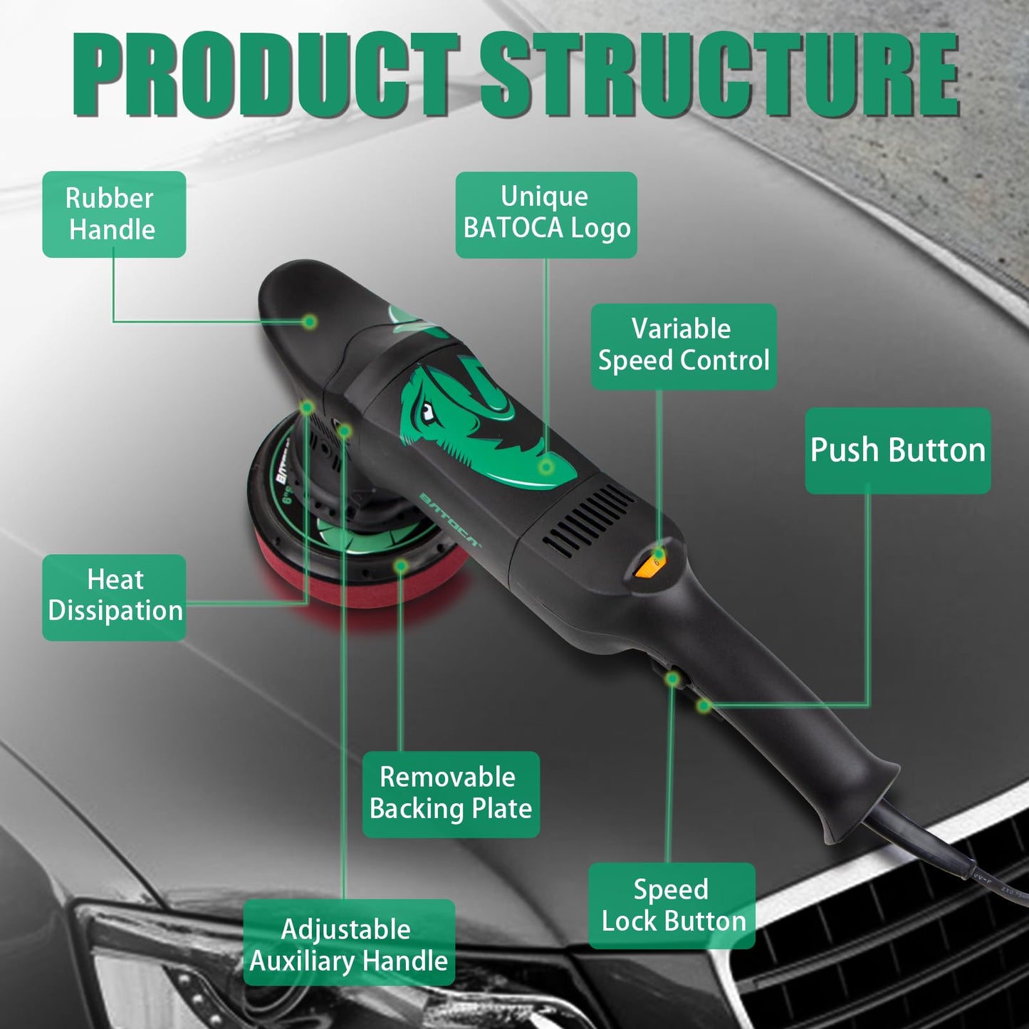 BATOCA Dual Action Car Polisher Buffer Machine 700W Orbital DA Polishing Machine with 6-Inch 150mm Buffing Polish Pads Bonnets for Car Care Polishing Clean