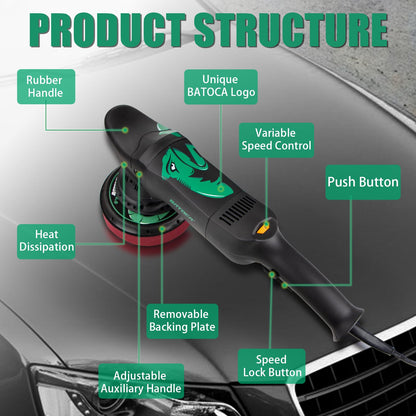 BATOCA Dual Action Car Polisher Buffer Machine 700W Orbital DA Polishing Machine with 6-Inch 150mm Buffing Polish Pads Bonnets for Car Care Polishing Clean