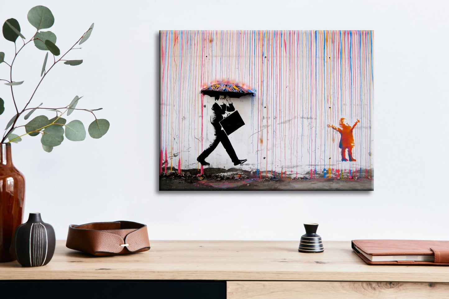 - Banksy Raining Day - Colorful Graffiti - Street Paintings Wall Art