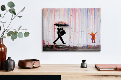 - Banksy Raining Day - Colorful Graffiti - Street Paintings Wall Art