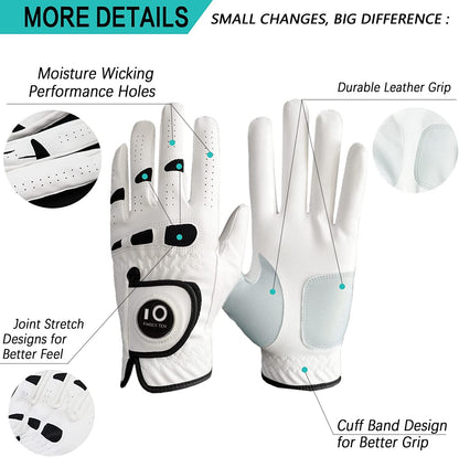 - FINGER TEN Golf Gloves For Men | Rain Grip Golf Glove For Men | 3 Pack -