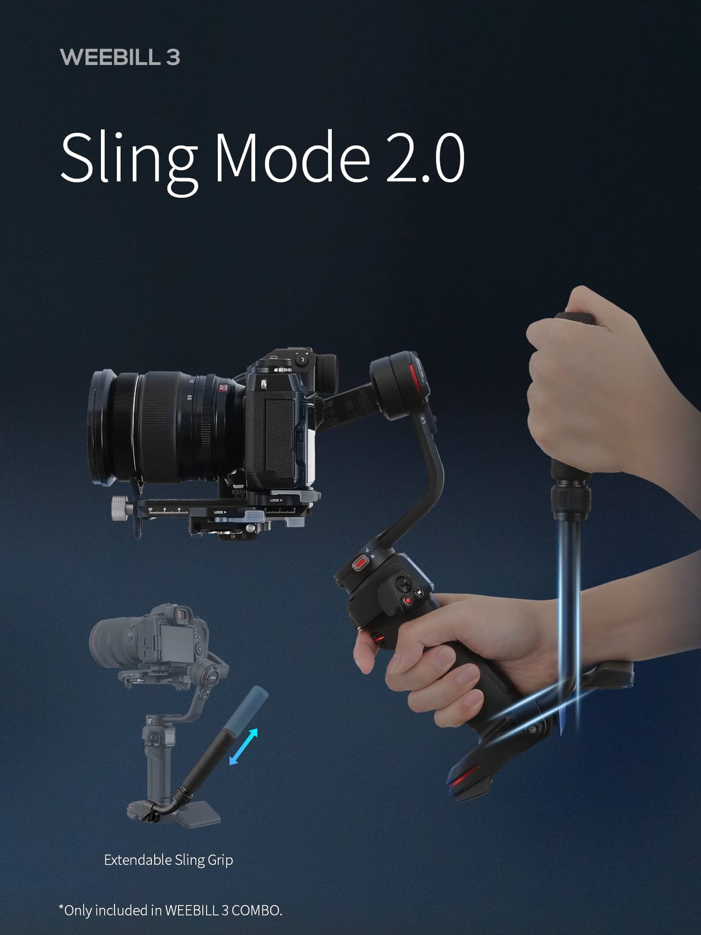 - ZHIYUN Weebill 3 Combo [Official] Gimbal Stabilizer for DSLR & Mirrorless Camera with Sling Mode 2.0, Wrist Rest, Built-in Fill Light, Mic, Backpack, Tripod