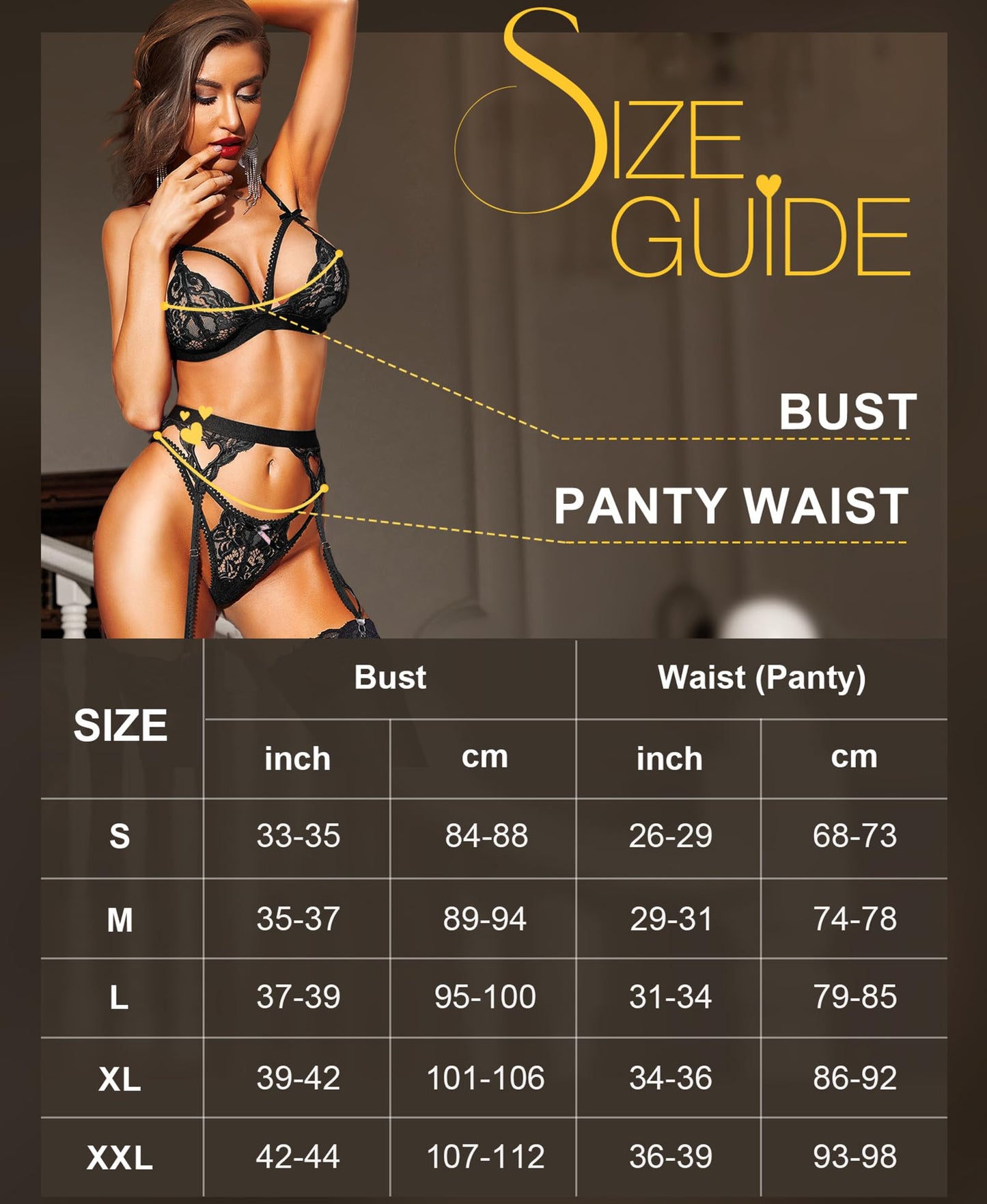- RSLOVE Women Lace Garter Lingerie Set | Black -