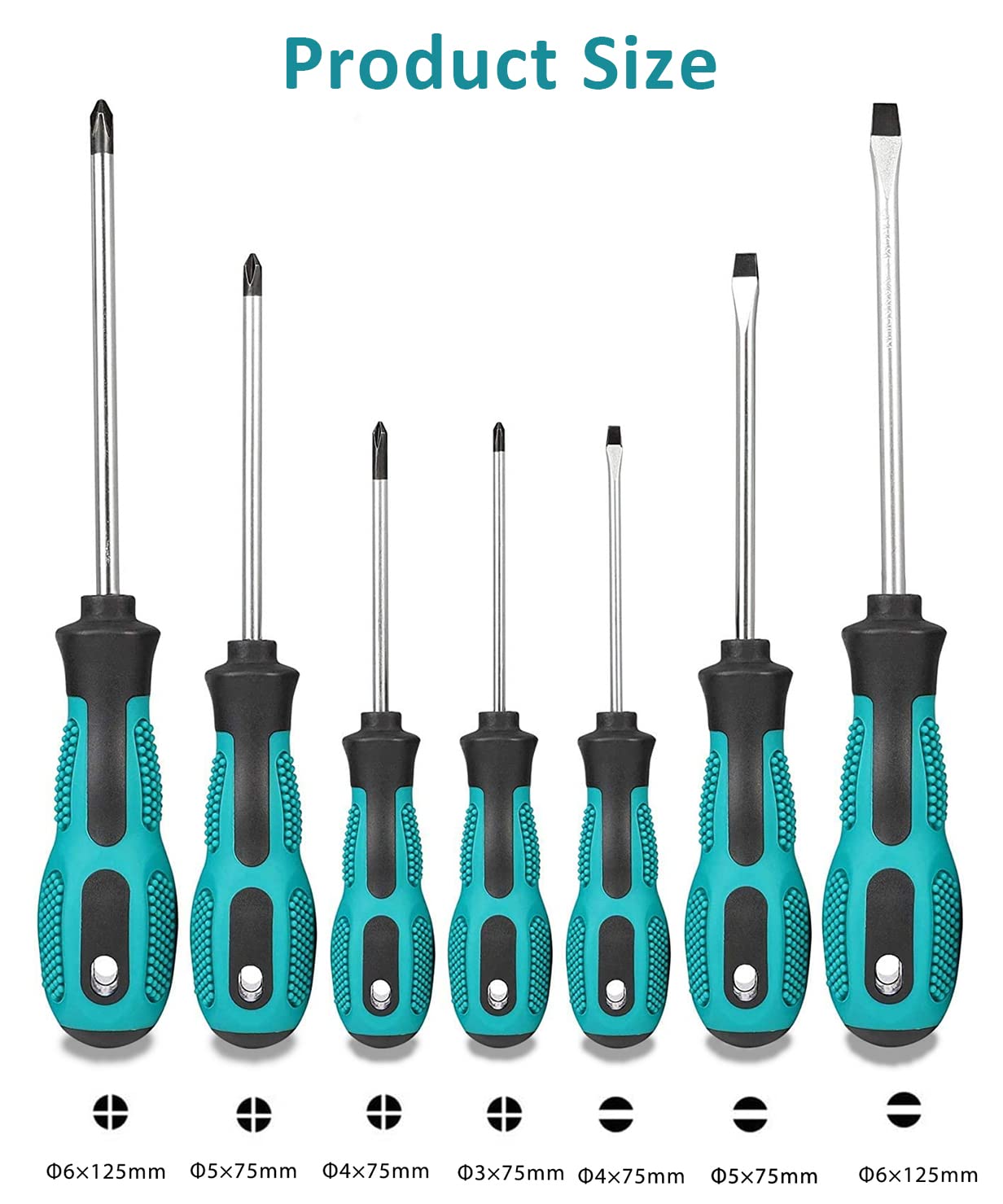 7pcs Screwdriver Set- Heavy Duty Chrome Vanadium Steel Made, Magnetic Screwdriver with 3 Flat & 4 Cross Head, Durable Hand Tools in Case