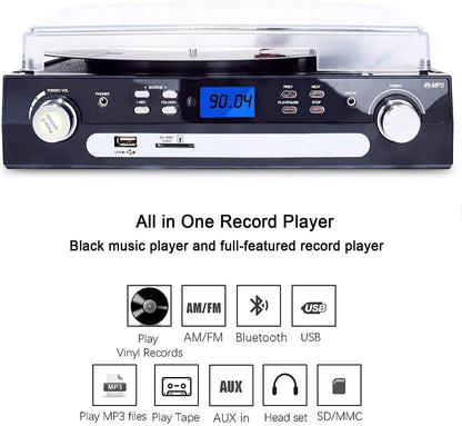 - DIGITNOW! Vinyl Record Player | Bluetooth Turntable with Stereo Speakers | Turntable for Vinyl to MP3 with Cassette Play | AM/FM Radio | Remote Control -