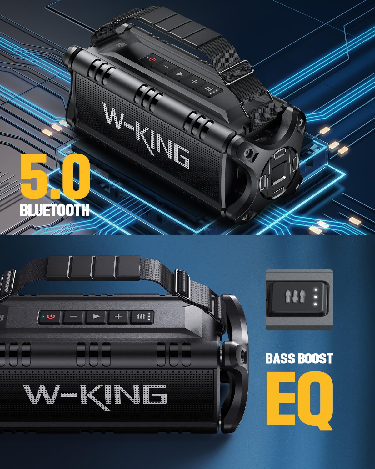 Bluetooth Speaker, W-KING 90W Peak 50W RMS Speakers Wireless Bluetooth 5.0 With Deep Bass,IPX6 Waterproof Loud Bluetooth Speaker 40H Playtime/Two Portable Speakers Pairing/TF Card/EQ/NFC Outdoor Party