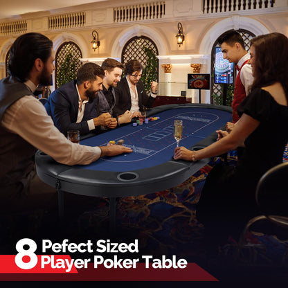 Bonnlo 8 Player Foldable Poker Table, Folding Blackjack Texas Holdem Poker Table, Portable Casino Leisure Card Board Game Table with Stainless Steel Cup Holders & Padded Rails,Fully Assembled