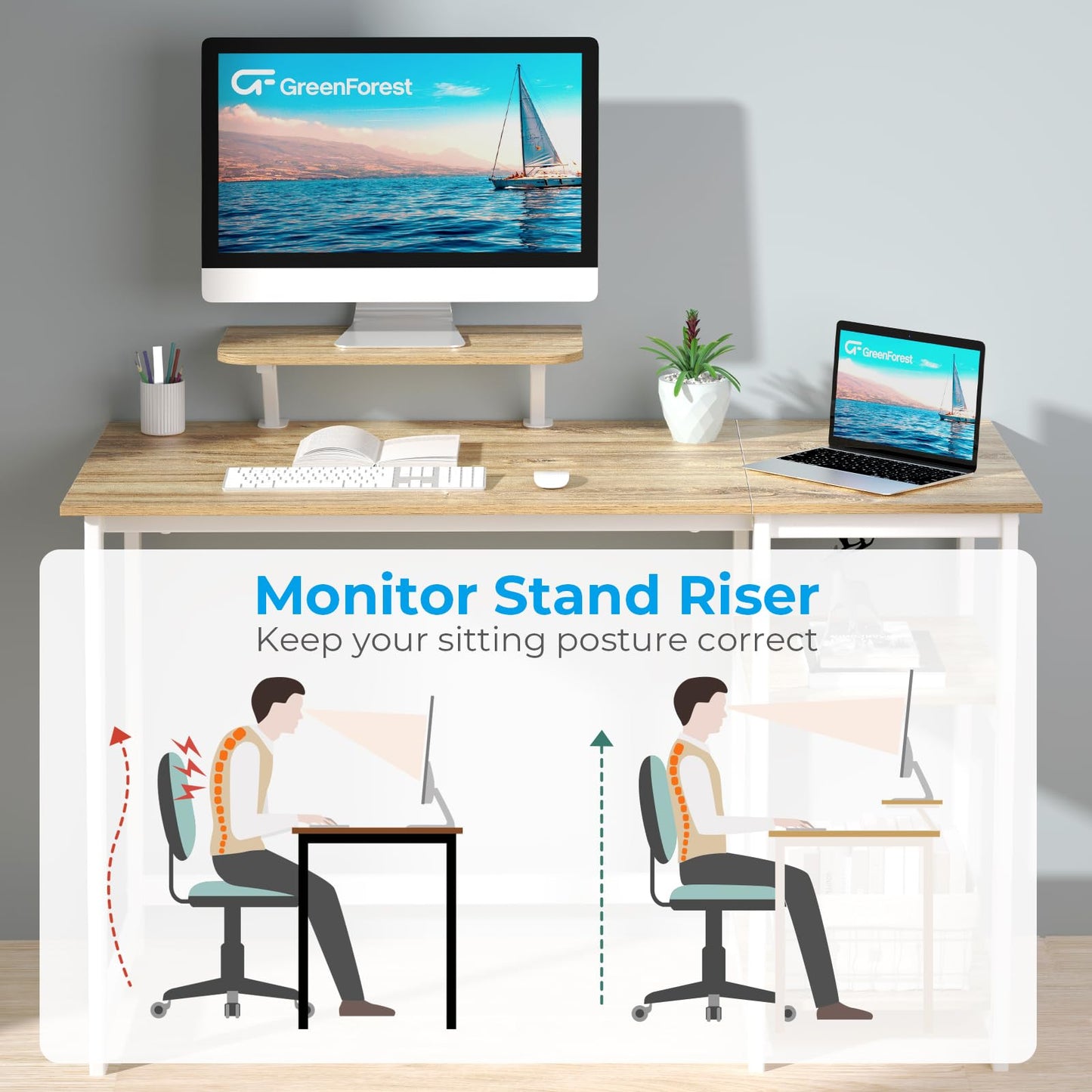 - GreenForest Computer Desk With Monitor Stand | 100cm Home Office Desk -