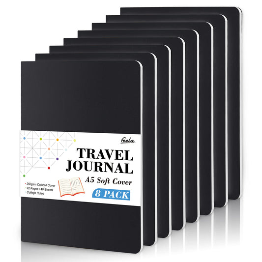 - feela 8 Pack Soft Cover Notebooks A5 Lined Journal Notebooks College Ruled -